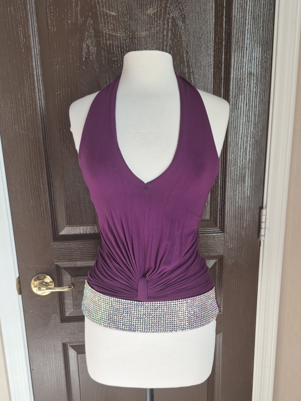 Sky Purple Halter Top with Rhinestone Trim Nwot